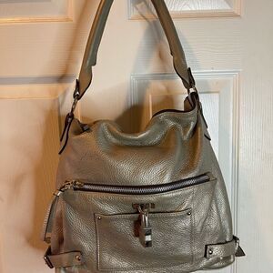 Laura DiMaggio leather metallic rustic silver slouch shoulder bag